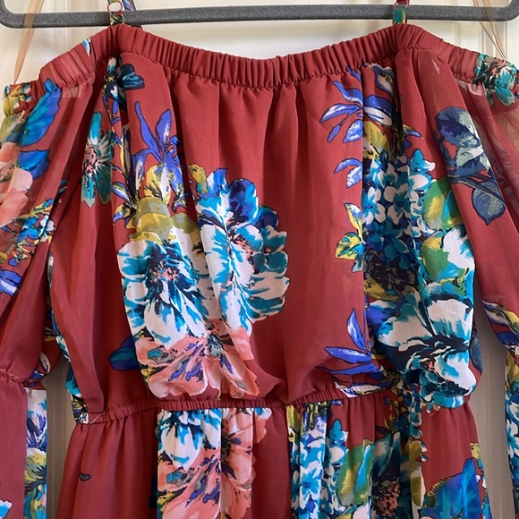 As U Wish Burgundy Red Ruched Off-the-Shoulder Maxi Dress - Picture 5 of 14